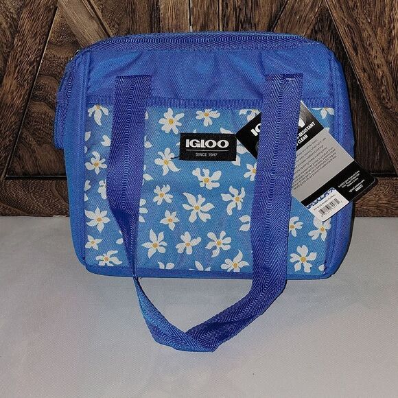 Igloo Leftover Tote Blue Floral Insulated Cooler Bag 9 Cans Lunch Beach New - Picture 1 of 9